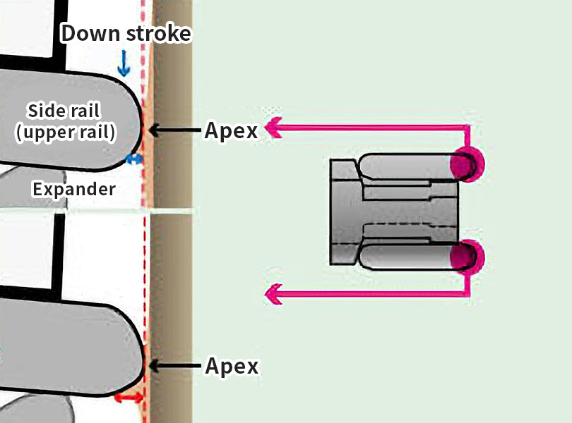 Outer circumference upper/Lower asymmetric side rail (3-piece OIL ring)